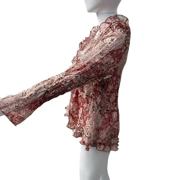 Vtg Notations Womens Sz XL Y2K Scarf Print Babydoll Fairy Top Sheer Layering Tie - Picture 3 of 15